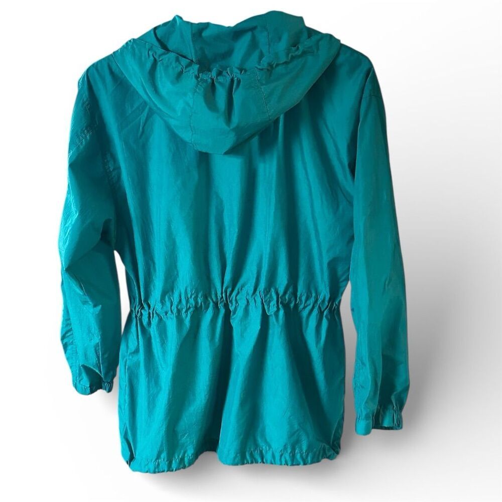 Basic Editions Women's Teal Hooded Windbreaker Jacket Size S Vintage - Picture 3 of 6